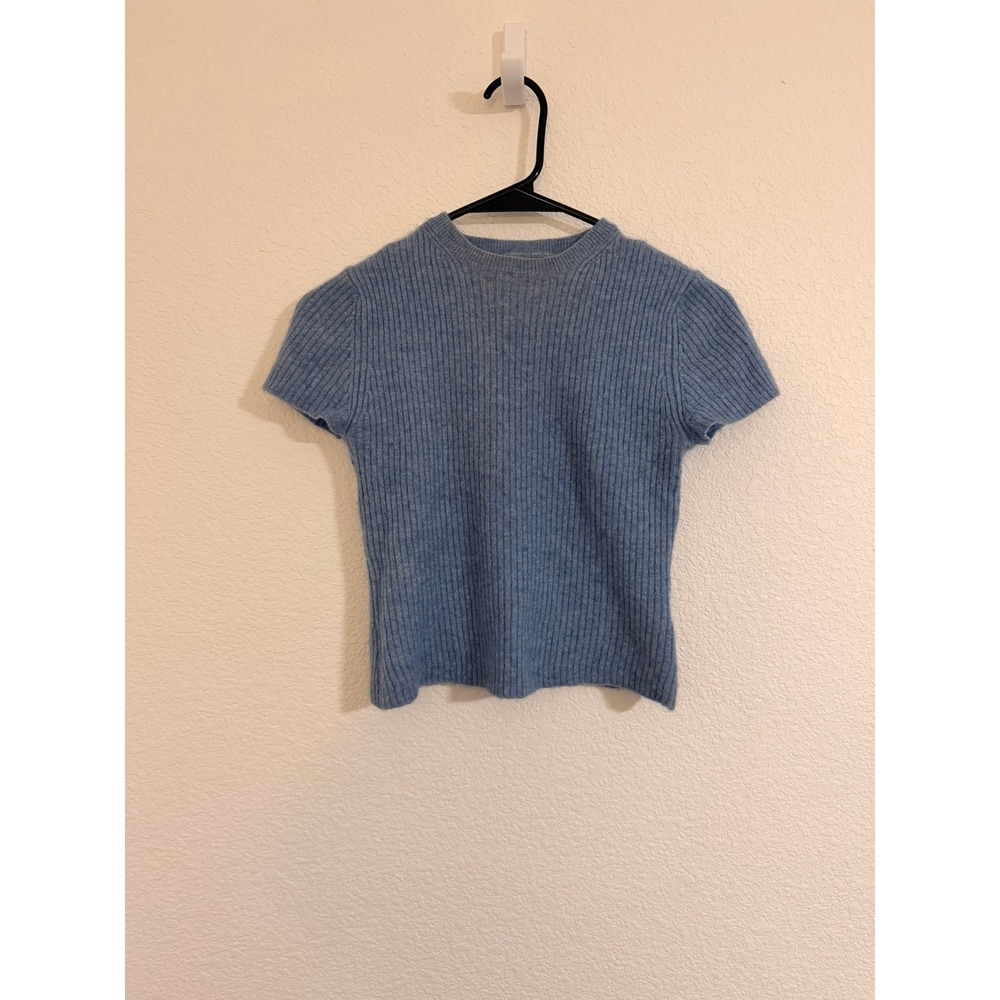 House of Harlow 1960 Blue 100% Cashmere Ribbed Short Sleeve Sweater XS Baby Tee